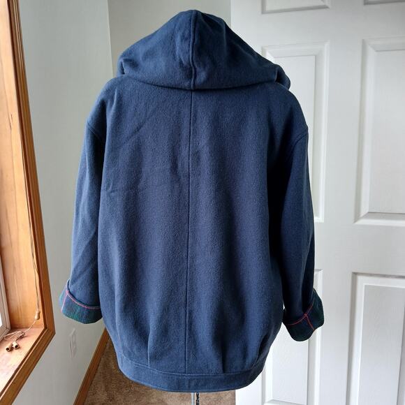 Herman Kay Wool Hooded Bib Jacket 16 Vintage 90s? warm coat navy plaid lined - Picture 3 of 13